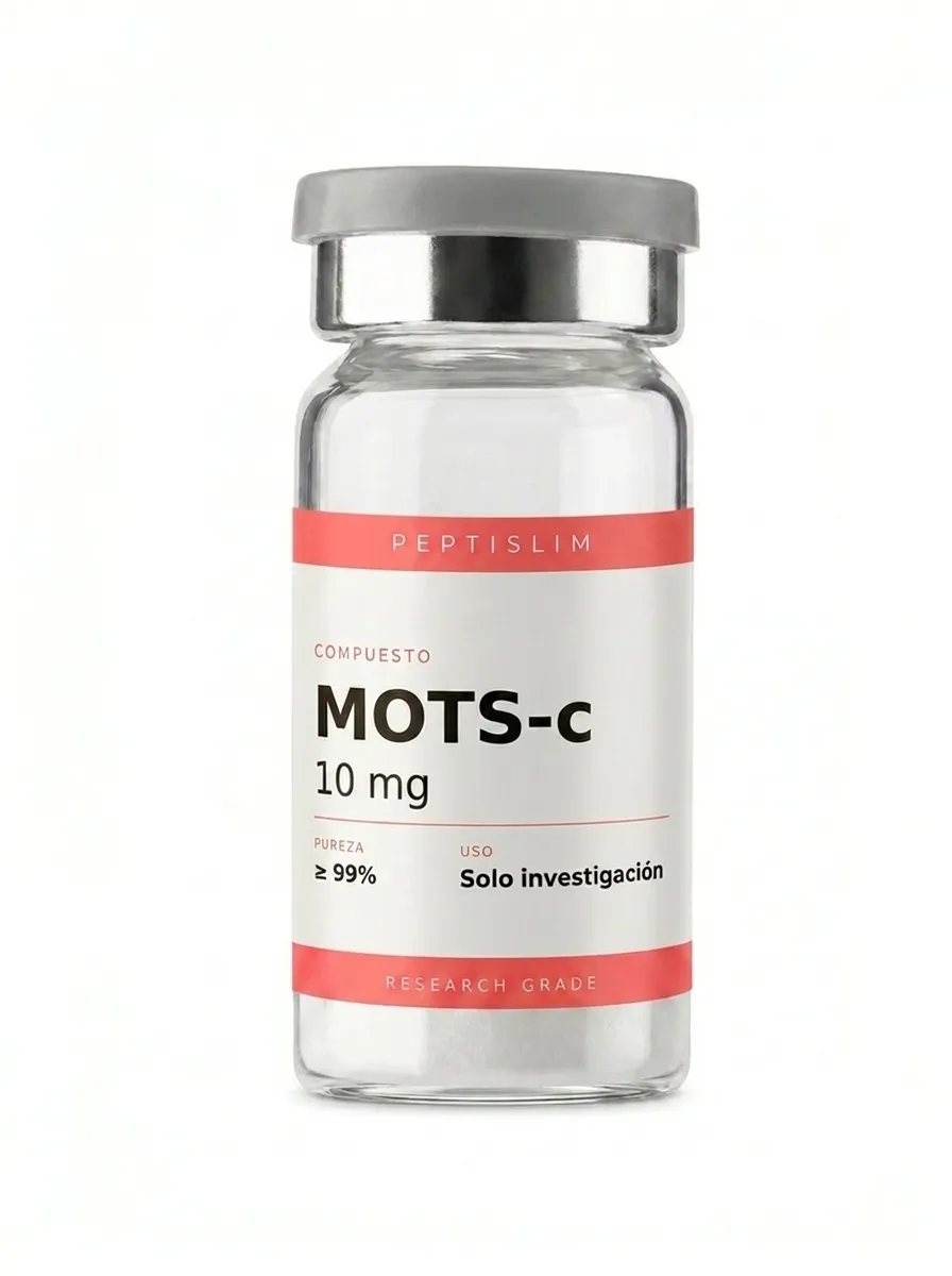 Vial liofilizado 10 mg de MOTS-c 10 mg — péptido codificado por adn mitocondrial investigado en homeostasis energética y señalización metabólica