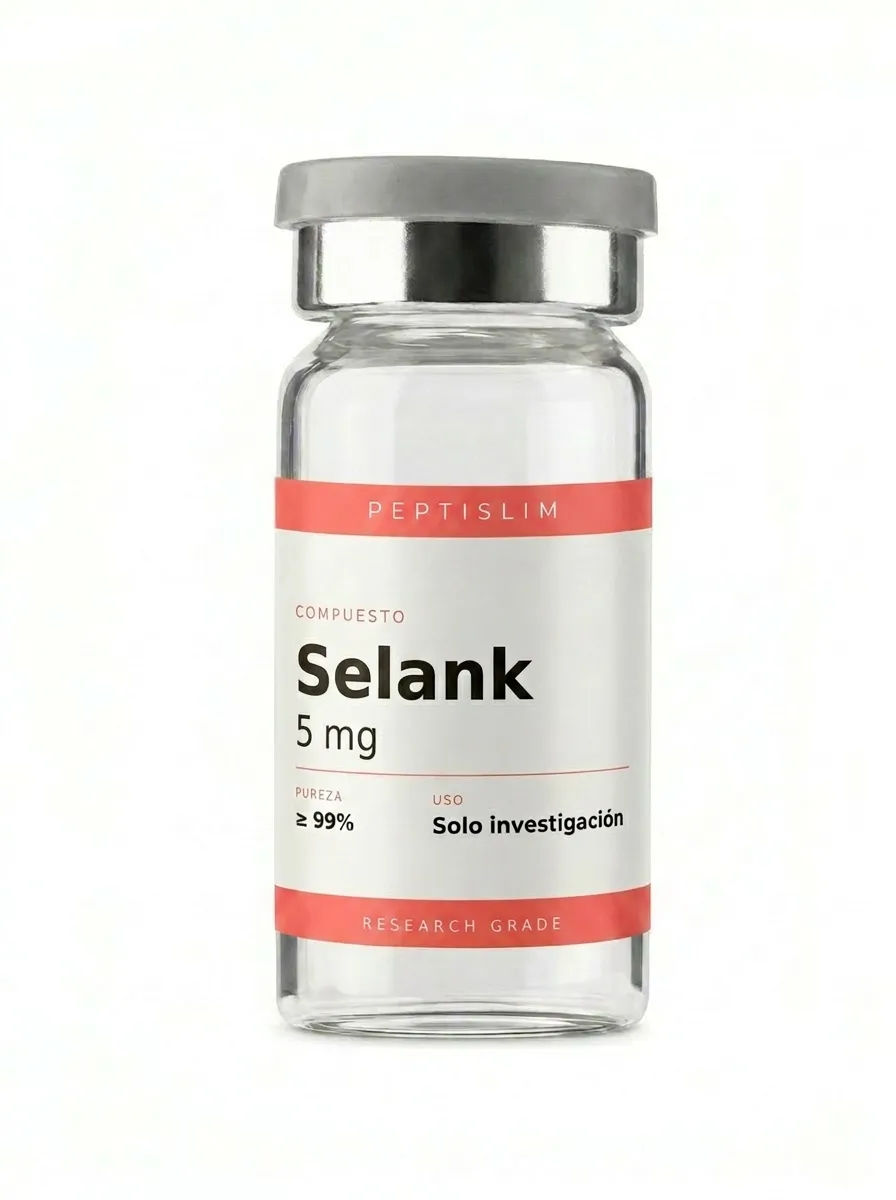 Vial liofilizado 5 mg de Selank 5 mg — heptapéptido sintético investigado en neuroseñalización