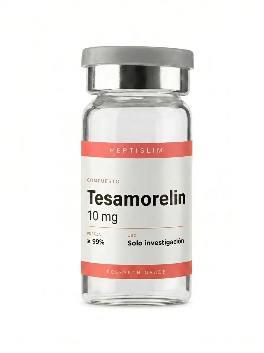 Vial liofilizado de Tesamorelin 10mg - Análogo GHRH para investigación en reducción de grasa visceral